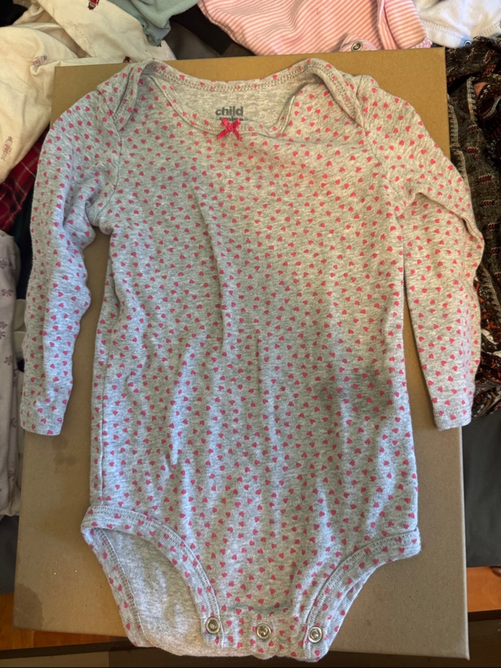 child of mine Gray Bodysuit with Pink Heart Print